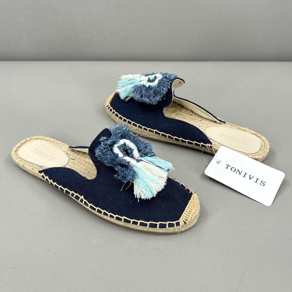 TONIVIS Sandals Shoes Womens Size 9 Blue Cotton Tassel Espadrille Slip On NEW